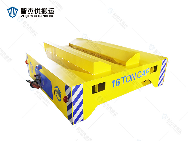 16噸鋼卷轉(zhuǎn)運(yùn)蓄電池?zé)o軌電動(dòng)平車(chē) 臺(tái)面加裝V型架